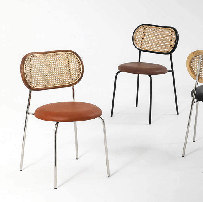 Nordic Leather Wood Rattan Armchair