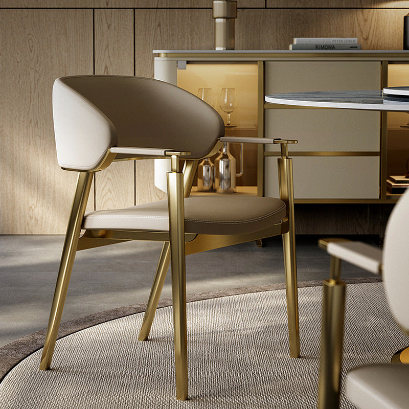 Modern Microfiber Leather Metal Dining Chair — Genuine Leather