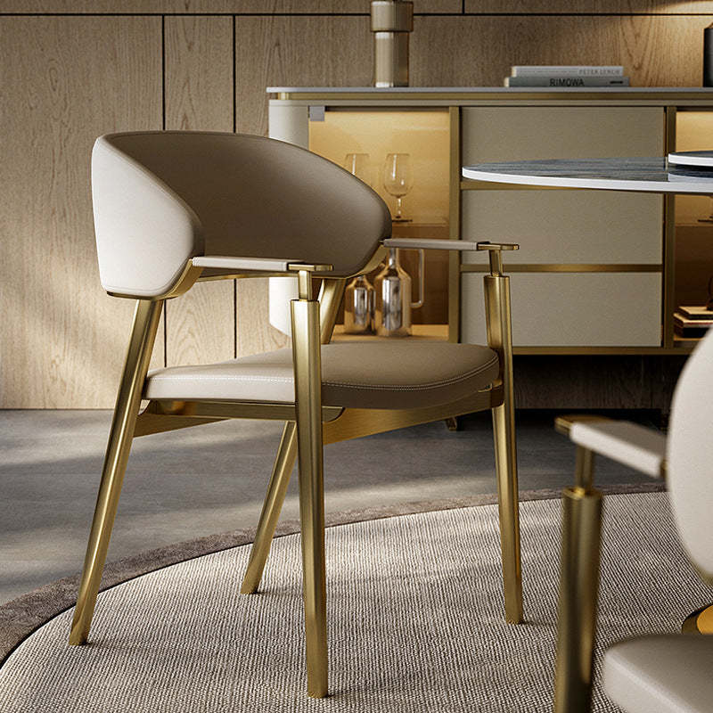 Modern Microfiber Leather Metal Dining Chair — Genuine Leather