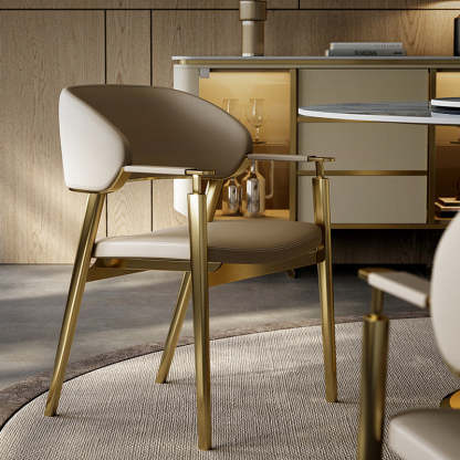 Modern Microfiber Leather Metal Dining Chair — Genuine Leather