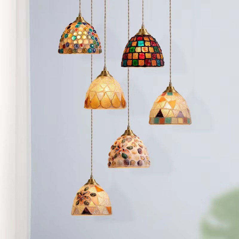 Tiffany Shell Stained Glass Semicircle Pendant Light — F / 110V-120V For US/CA
