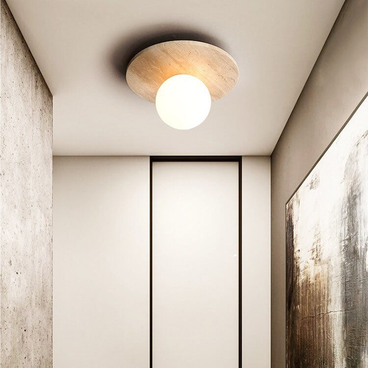 Vintage Round Travertine Flush Mount Light