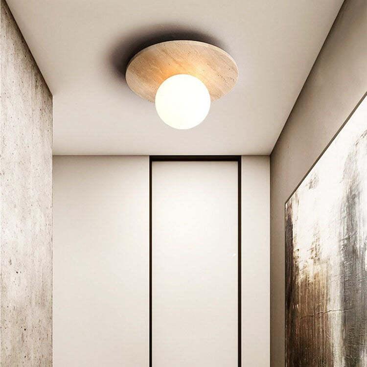 Vintage Round Travertine Flush Mount Light