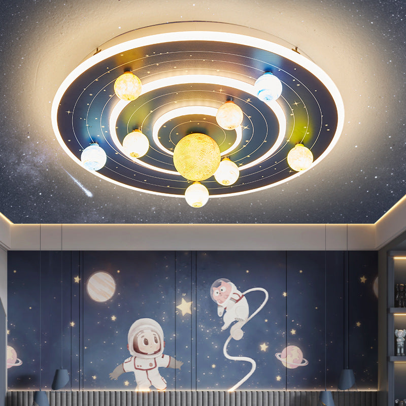 Kids Round Planet Iron Acrylic LED Flush Ceiling Light