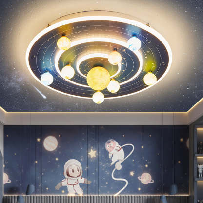 Kids Round Planet Iron Acrylic LED Flush Ceiling Light