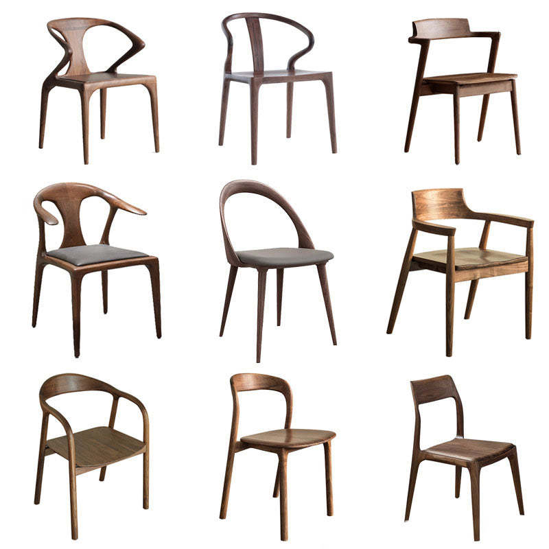 Traditional Chinese Walnut Curved Dining Chair