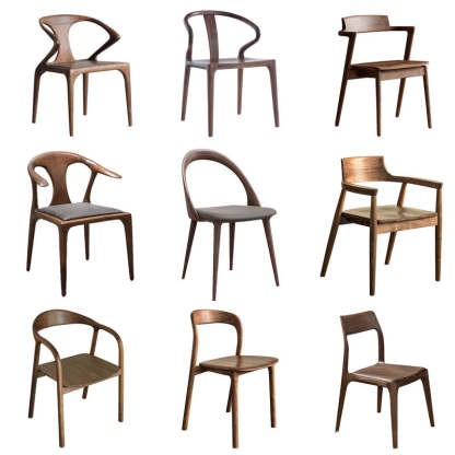 Traditional Chinese Walnut Curved Dining Chair