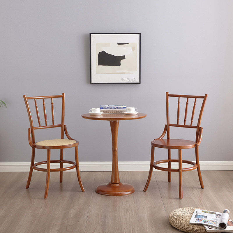 Vintage Cylinder Wood Rattan Dining Chair — Rattan / Black Walnut