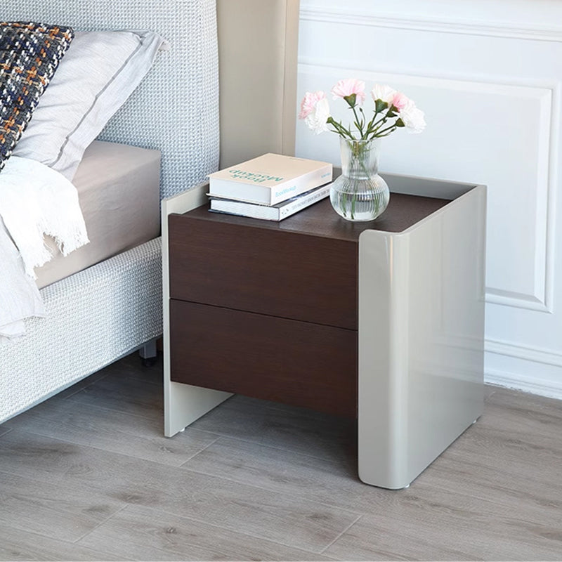 Contemporary Engineered Wood Wood Grain 2-Drawer Side Table