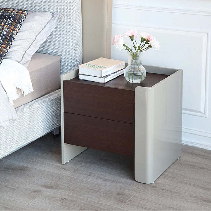 Contemporary Engineered Wood Wood Grain 2-Drawer Side Table — Right