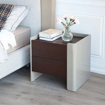 Contemporary Engineered Wood Wood Grain 2-Drawer Side Table — Right