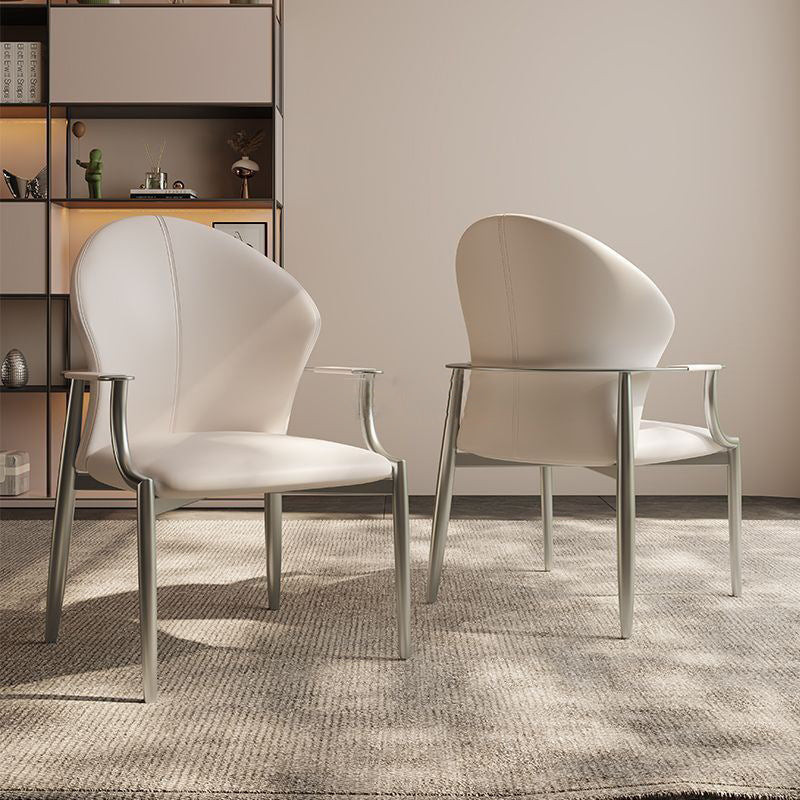 Minimalist Microfiber Leather Square Dining Chair — Champagne Color