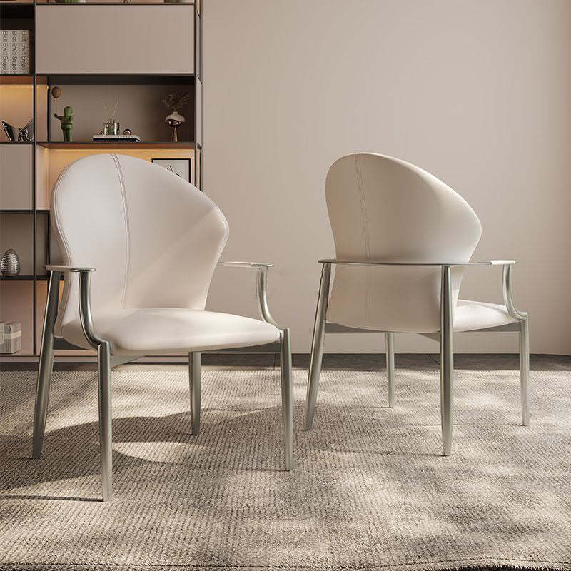 Minimalist Microfiber Leather Square Dining Chair — Champagne Color
