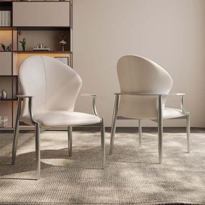 Minimalist Microfiber Leather Square Dining Chair — Champagne Color
