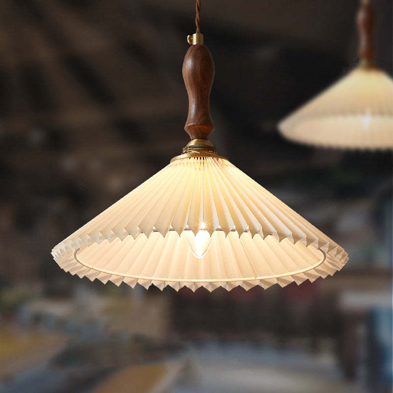 Vintage Pleated Fabric Conical Pendant Light