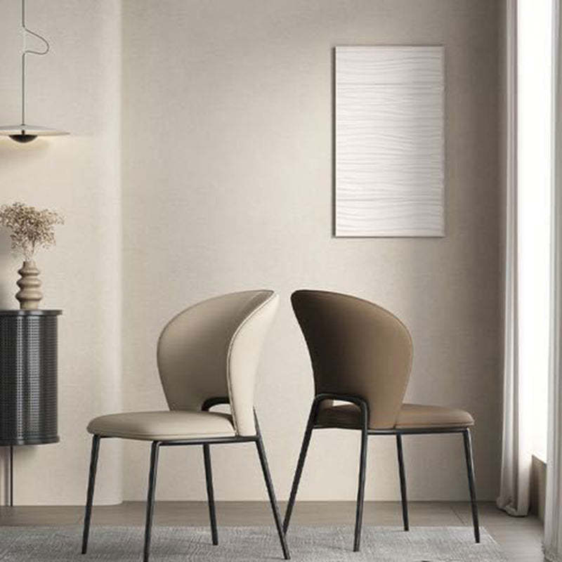 Minimalist Microfiber Leather Steel Curved Dining Chair — Black
