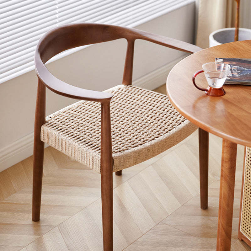 Vintage Braided Rope Wood Dining Chair — Walnut Color Frame + Original Color Braided Rope Seat