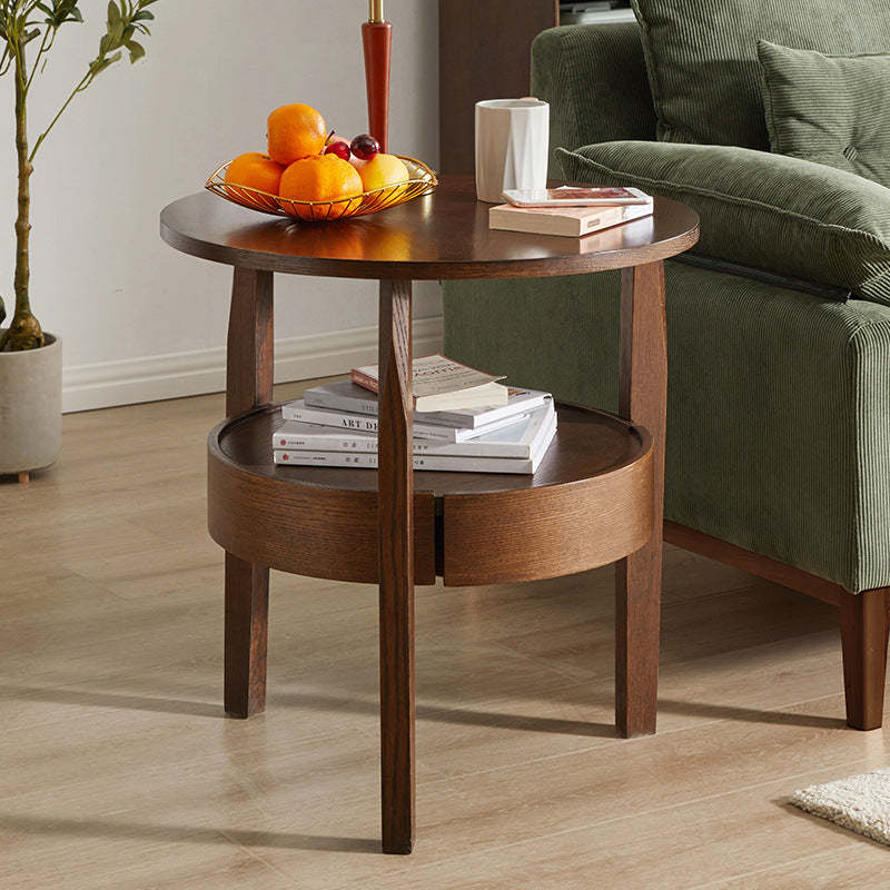 Retro Antique Oak Wood Circular End Table — Log Color