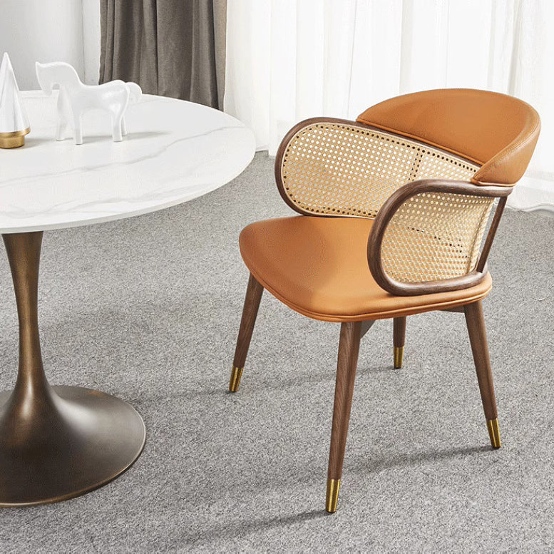 Nordic Leather Rattan Wood Steel Chair