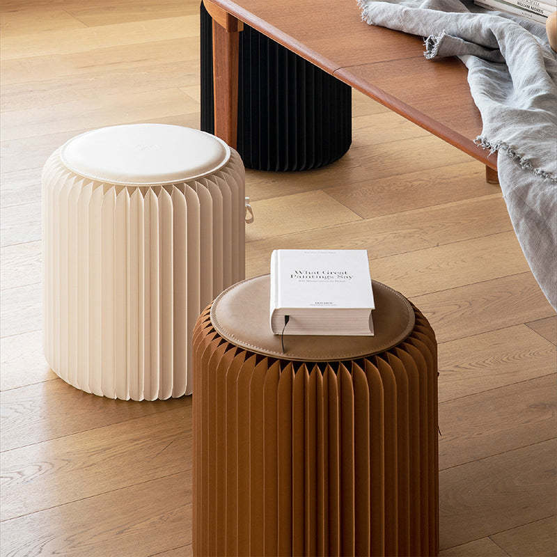 Scandinavian Cylinder PU Leather Foldable Footstool