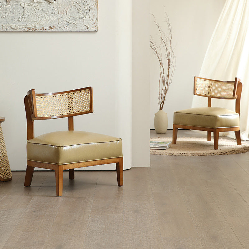 Nordic Curved Wood Rattan Leather Accent Chair