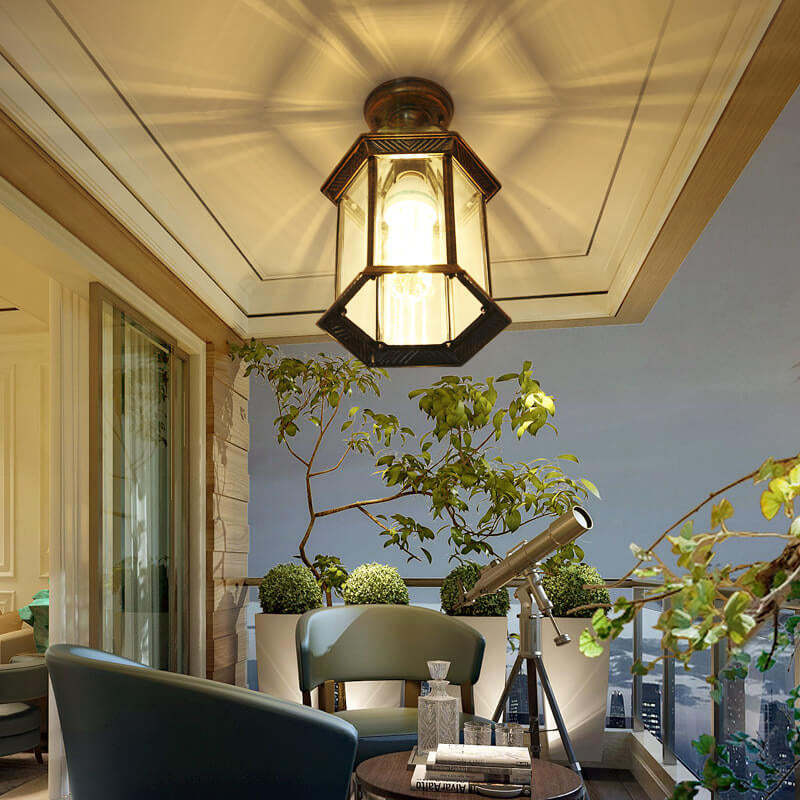 European Outdoor Hexagonal Lantern Waterproof — Bronze / 110V-120V For US/CA
