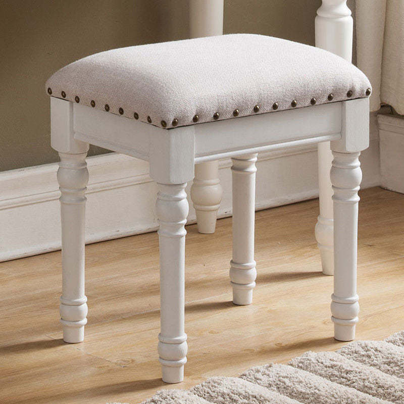 Nordic vanity stools in leather linen wood