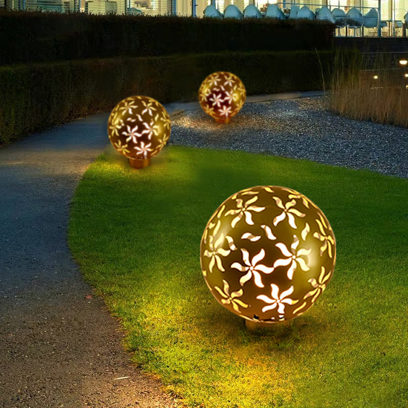 Industrial Solar Stainless Steel Carved Sphere Post Light