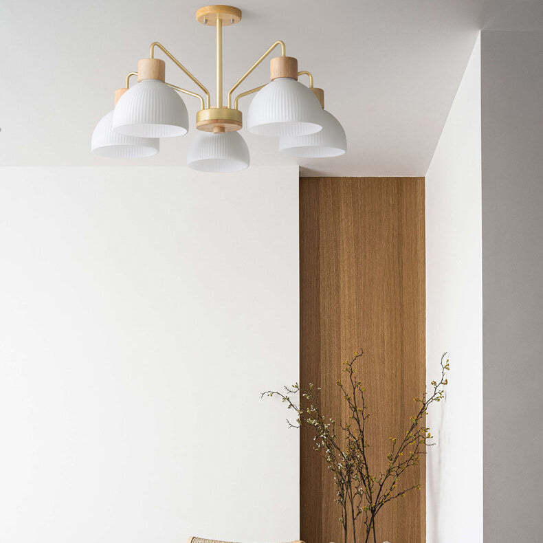 Nordic Vintage Wooden Glass Dome Chandelier