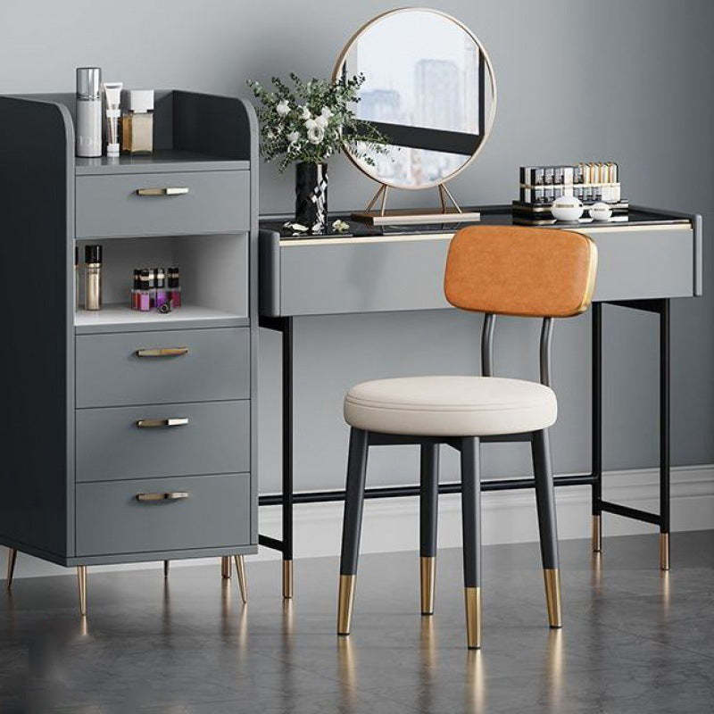 Minimalist Leather Metal Round Rectangular-Back Dining Chair