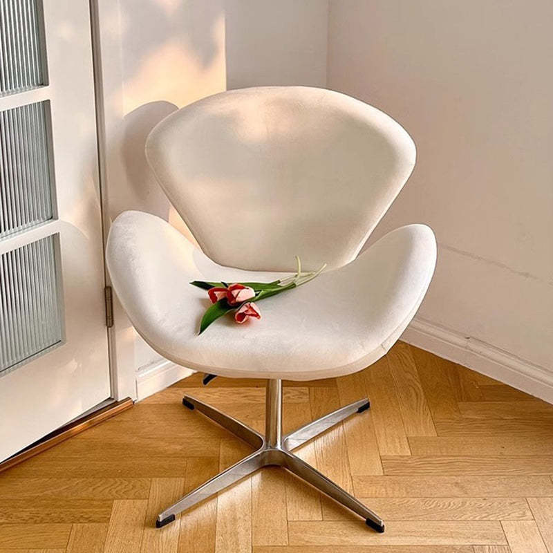 Minimalist Flannel Lambskin Movable Desk Chair — White - Flannel / Without Footrest