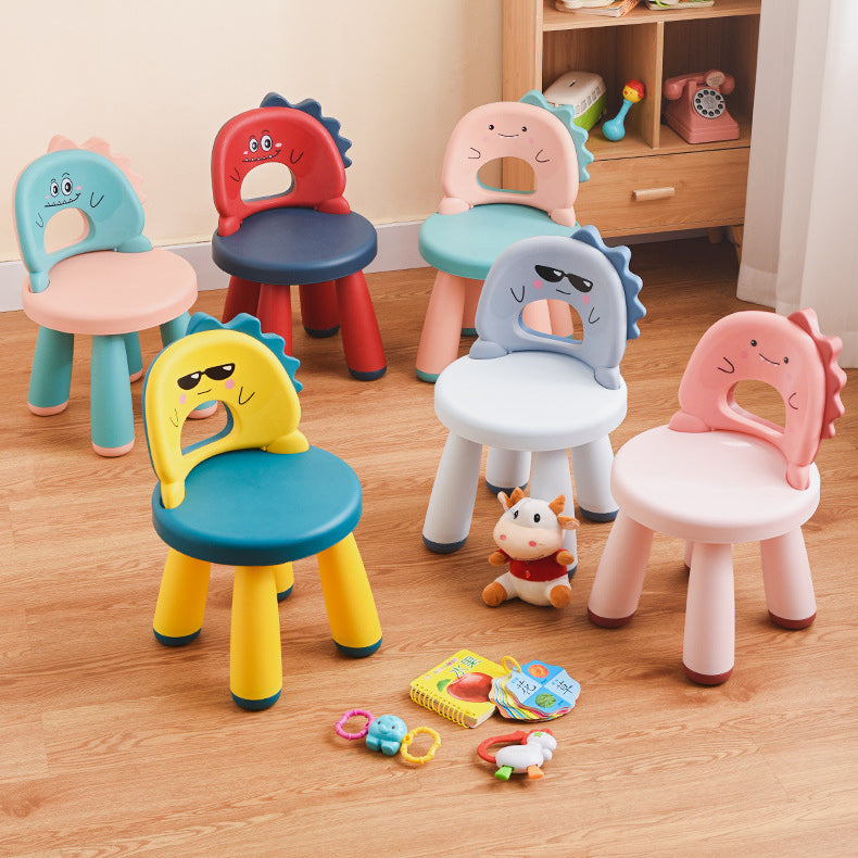 Childlike Dinosaur Plastic Round Footstool — Blue Seat + Pink Backrest