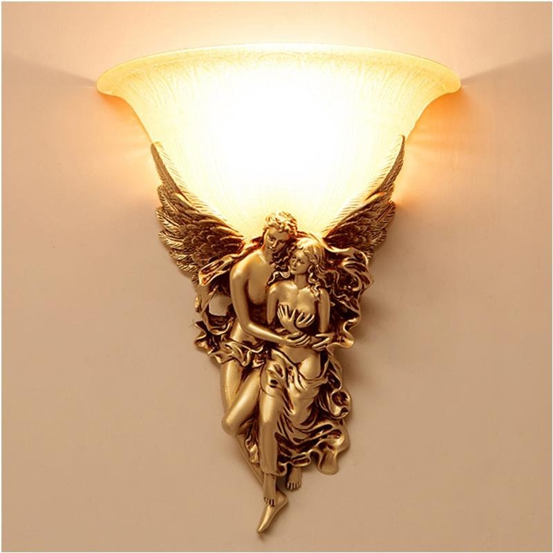 Retro Resin Hugging Angels Wall Sconce