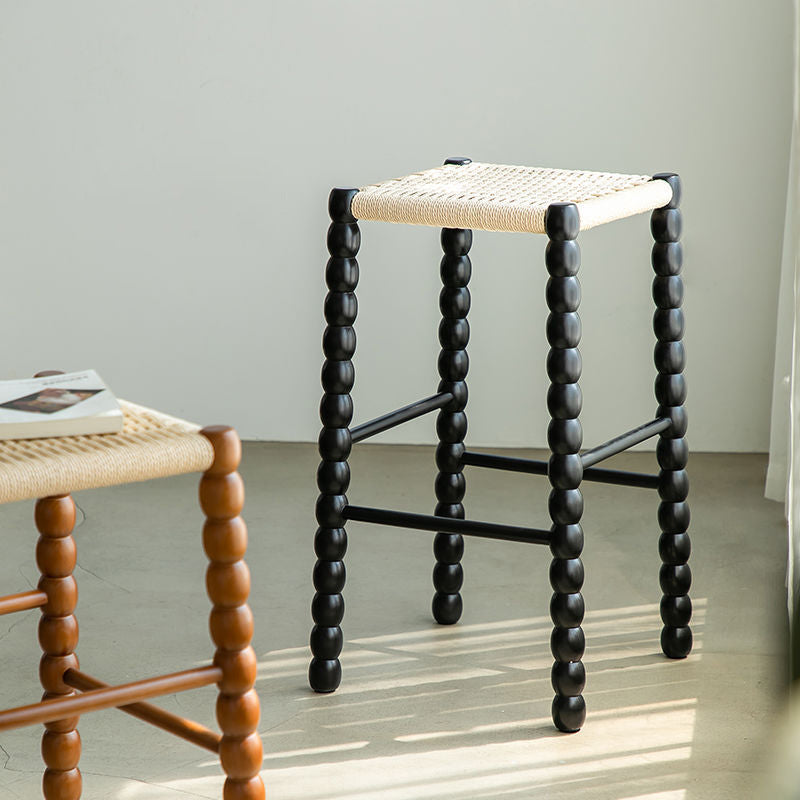 Vintage Woven Gourd Wooden Bar Stool