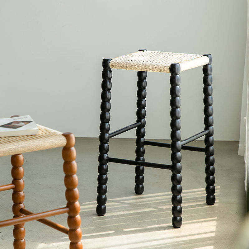 Vintage Woven Gourd Wooden Bar Stool