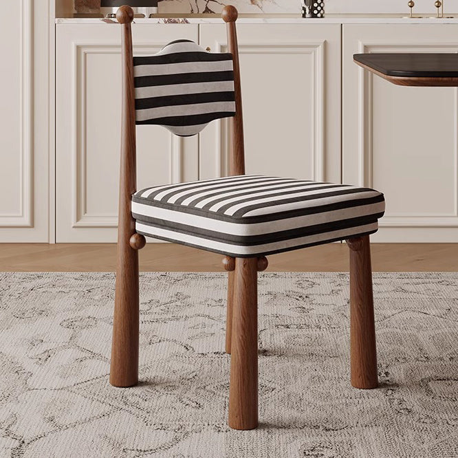 French Zebra-Print Fabric Ash Wood Dining Chair — Ash Wood
