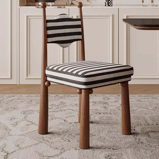 French Zebra-Print Fabric Ash Wood Dining Chair — Ash Wood