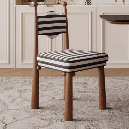 French Zebra-Print Fabric Ash Wood Dining Chair — Ash Wood