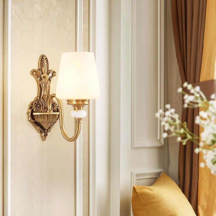 European Jade Glass Brass Cone Cup Sconce