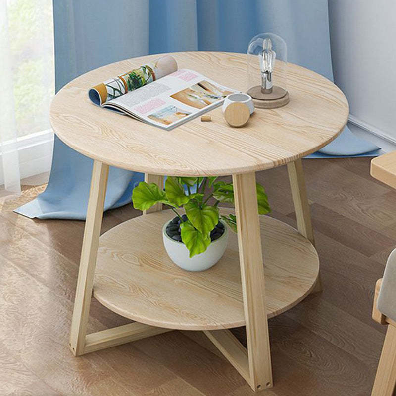 Modern Round Plastic Wood 2-Tier Coffee Table — Wood Color