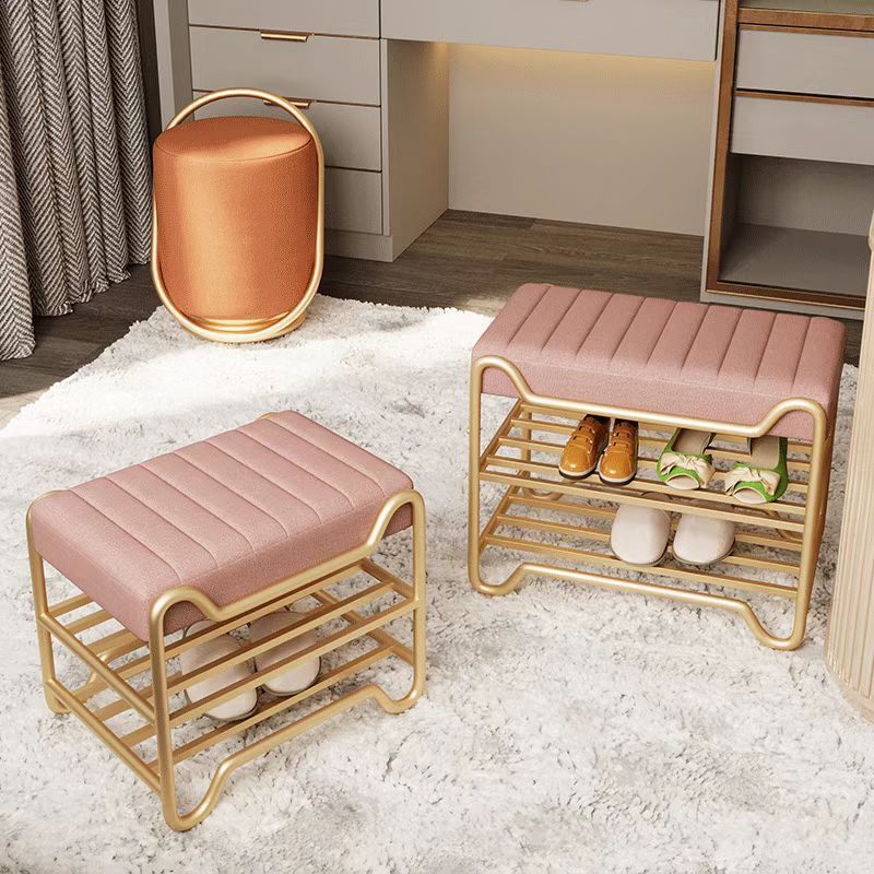 Modern Tech Cloth Portable Rectangular Footstool Backless — Pink - Technology Cloth