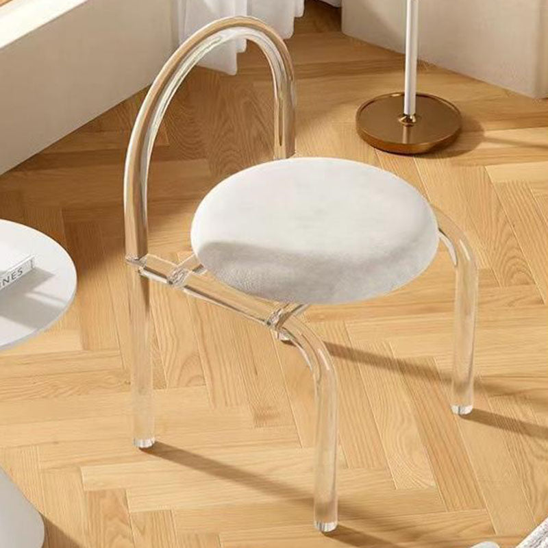 Modern Arched Velvet Acrylic Vanity Stool — PU Leather / White