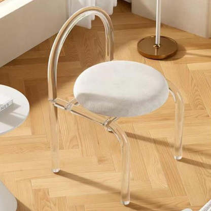Modern Arched Velvet Acrylic Vanity Stool — PU Leather / White