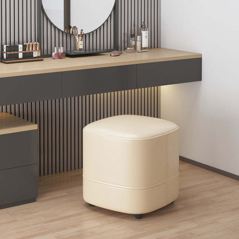 Minimalist Leather Solid Wood Vanity Stool — Gray