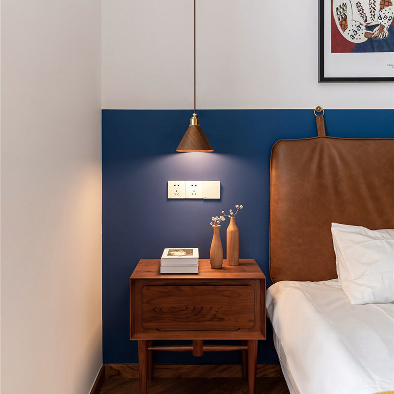 Nordic Minimalist Solid Wood Cone Copper Pendant Light