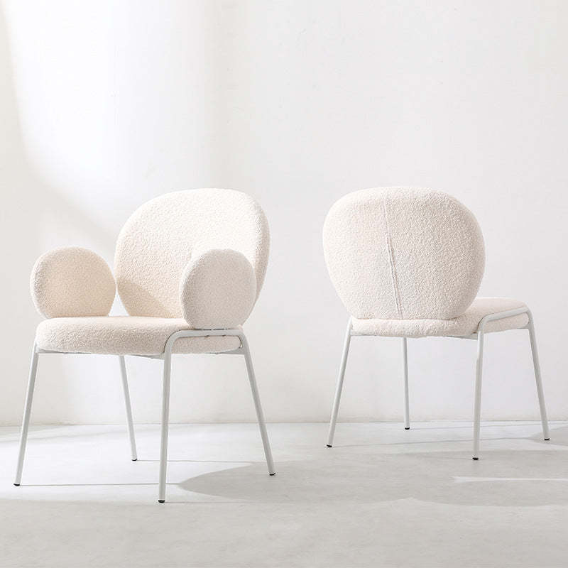 Nordic Velvet Metal Round-Back Vanity Stool — With Armrest
