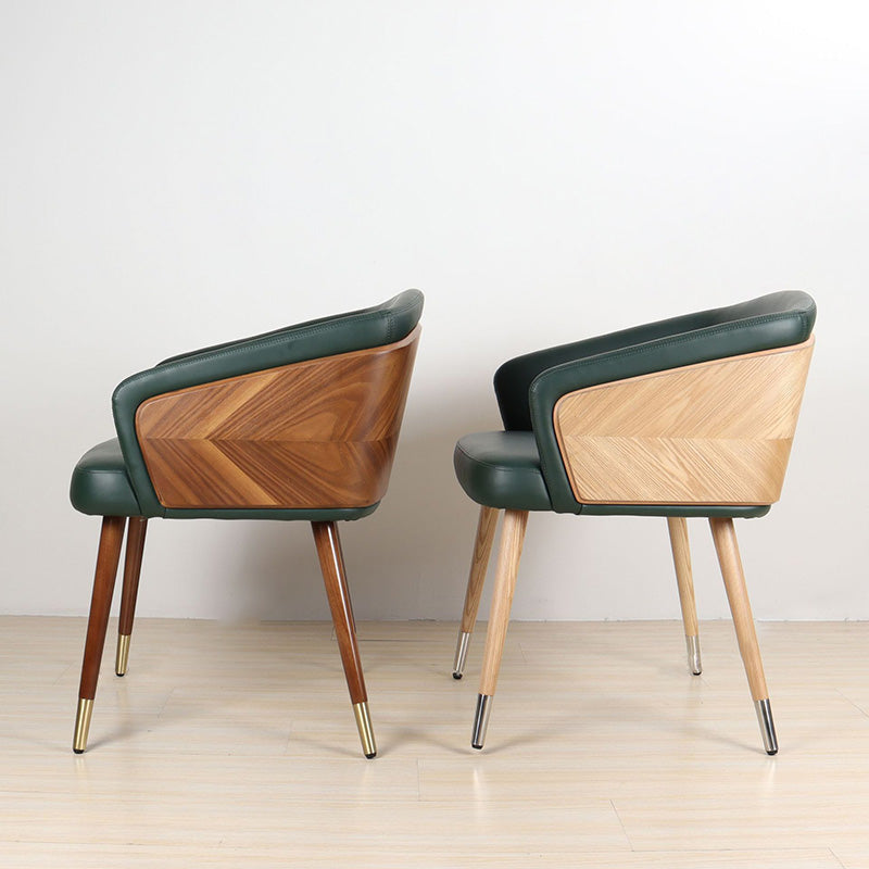 Curved PU Leather Wood Dining Chair — Brown - Leather