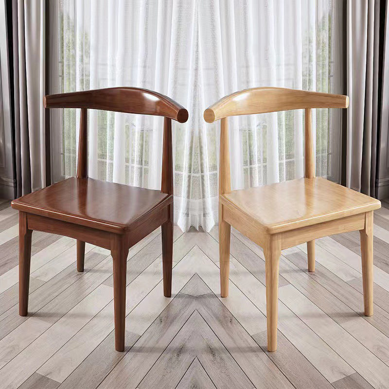 Vintage Cow Corner Leather Wood Dining Chair — Walnut Frame + Gray Seat - Leather