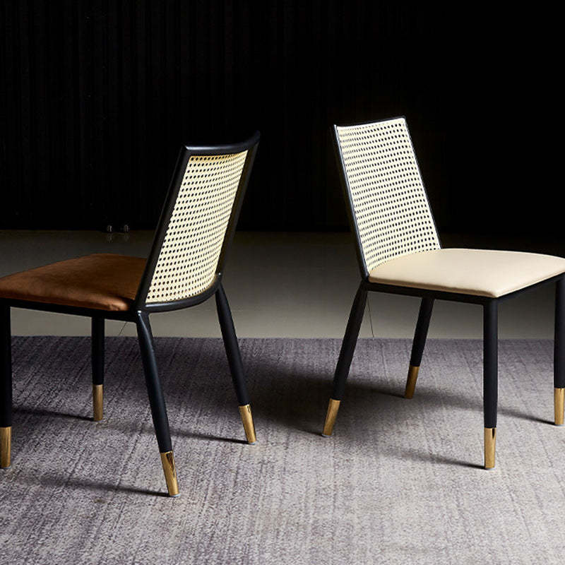 Scandinavian Bent Leather Bamboo Rattan Dining Chair