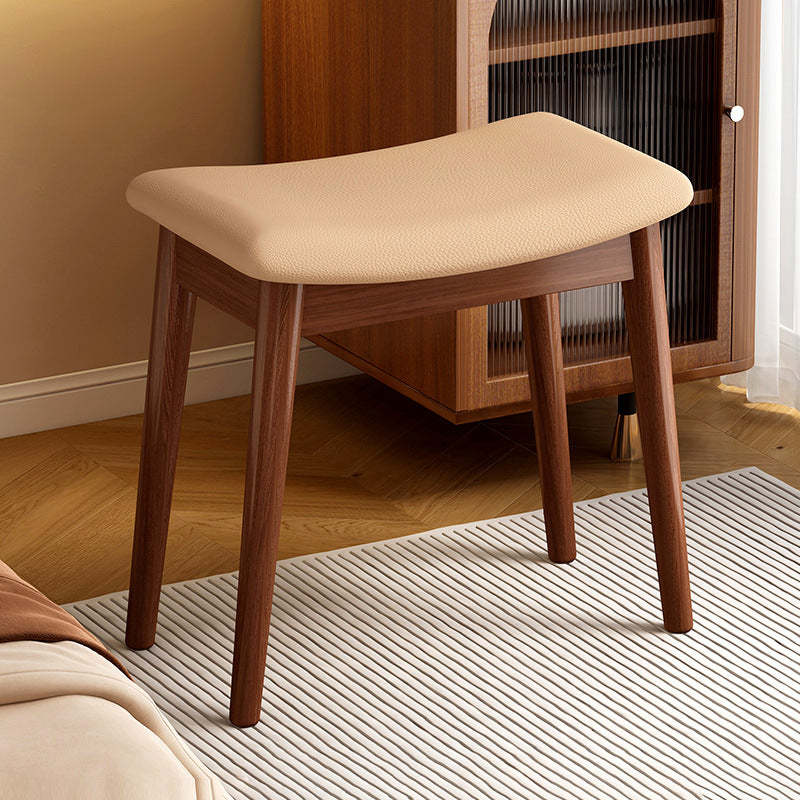 Vintage PU Leather Wood Square Footstool